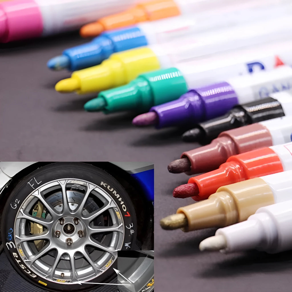Permanent colour marker pen with waterproof non-toxic ink, 14.3 cm, for car tyres treads CDs and metal surfaces