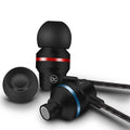 Wired in-ear headphones with microphone, 3.5mm plug, black cable and red silicone ear tips