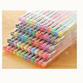 Set of 100 assorted colour gel pens with plastic shells on a white background.