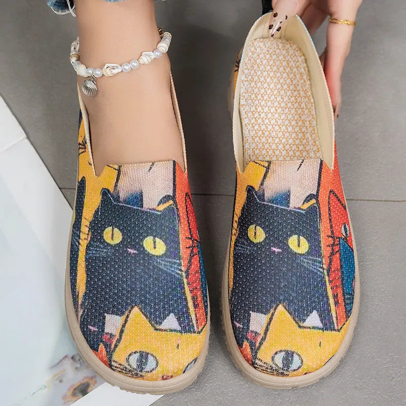 Plus size women's colour-blocking canvas slip-on pumps in YX22 rainbow colour, low top flat heel