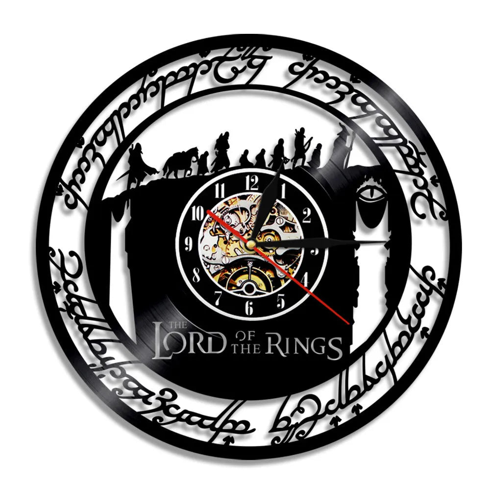 12 inch black vinyl record wall clock with plastic dial and quartz movement, modern decorative style