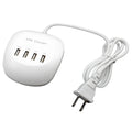White USB wall charger with either EU two-pin or US two-blade plug style