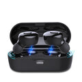 Black wireless sports headphones with Bluetooth 5.0 and earplug design
