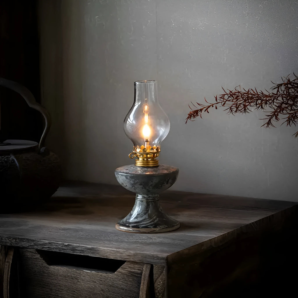 Retro split design black Shino kerosene lamp, antique handmade, 7.8cm wide 23.8cm tall, underglaze finish