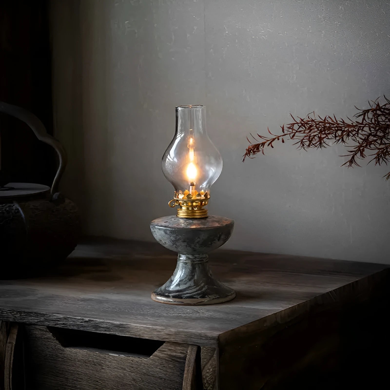 Retro split design black Shino kerosene lamp, antique handmade, 7.8cm wide 23.8cm tall, underglaze finish