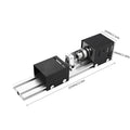 Compact silver metal mini woodworking lathe with tools for manual wood turning, showing scale.