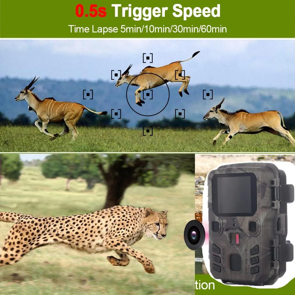 Black plastic infrared night vision security monitoring device with 12MP camera and TF card storage