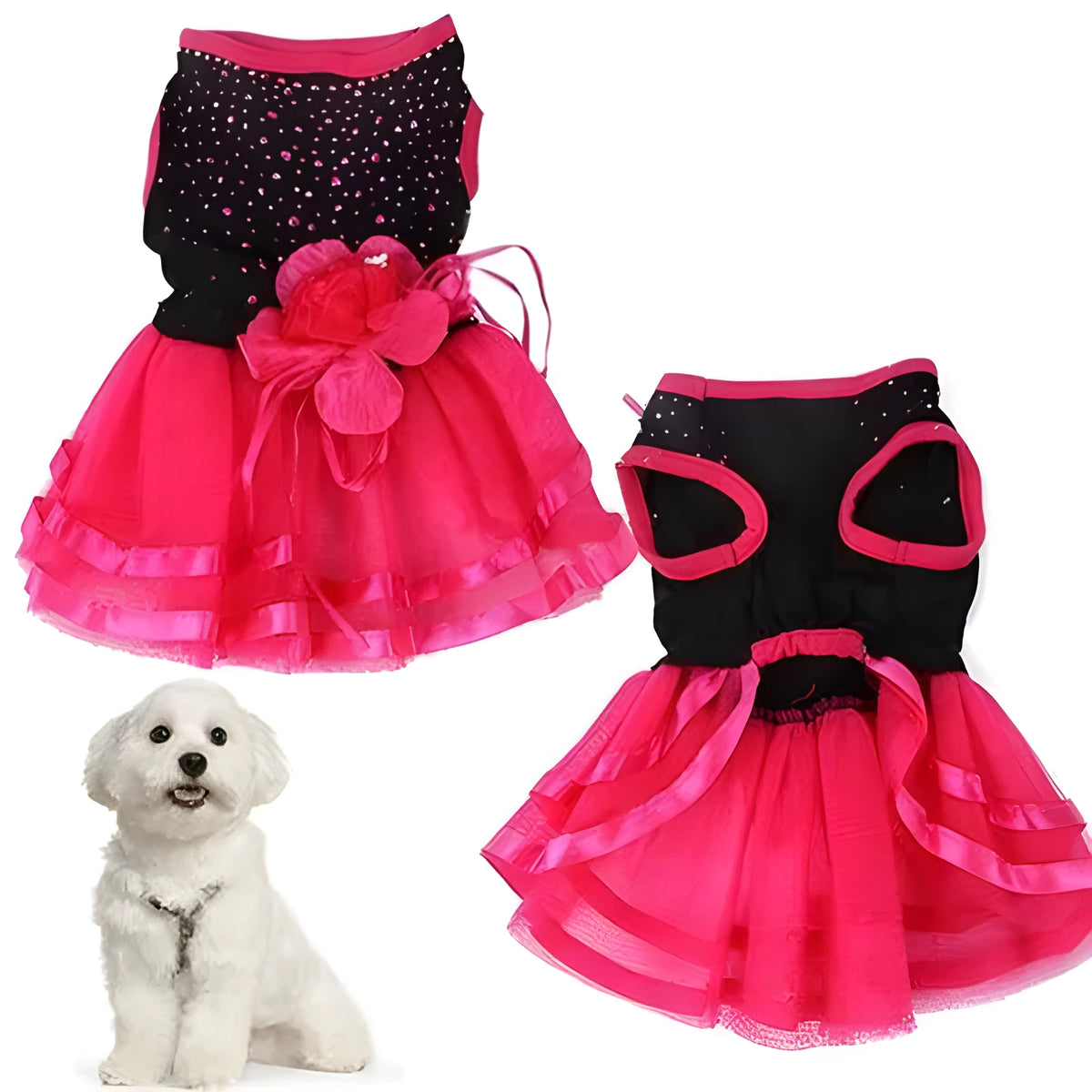 Red cotton dog princess wedding dress in sizes XS to L with length and bust measurements