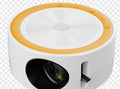 YT200 compact LED projector in black colour with remote control and USB cable