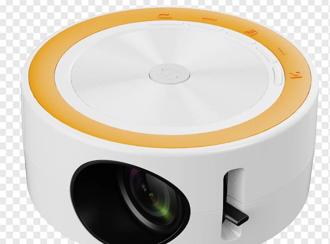 YT200 compact LED projector in black colour with remote control and USB cable