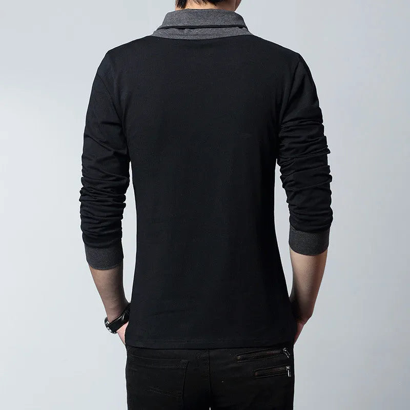 Men's long-sleeved V-neck t-shirt in cotton, slim fit, black colour option for spring and autumn