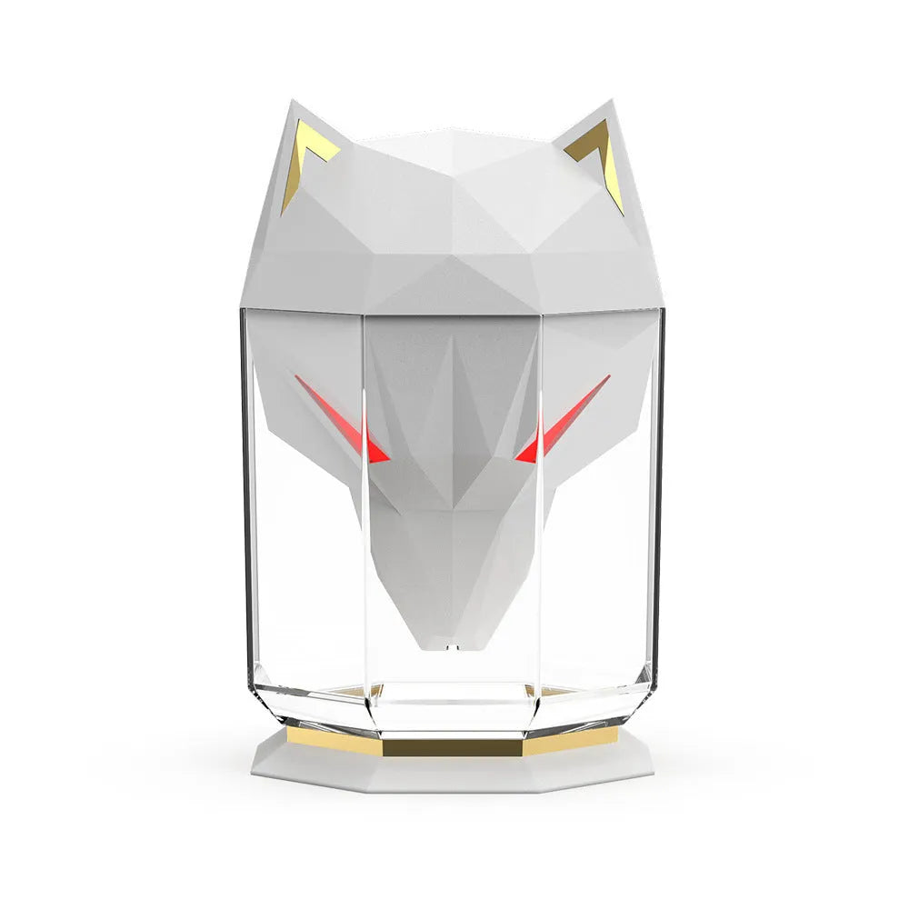 War Wolf black or white ultrasonic desktop humidifier with colourful LED lights and USB cable
