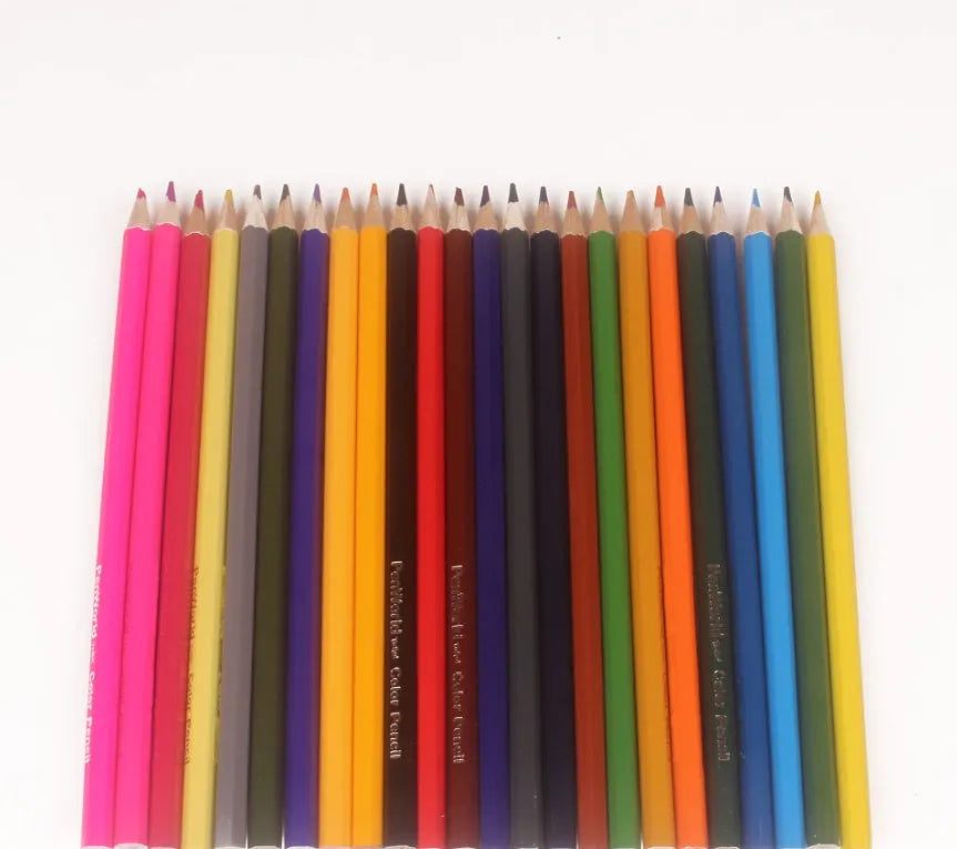 24-colour wooden crayon set in a barrel pack, each 27.4cm long, on a white background