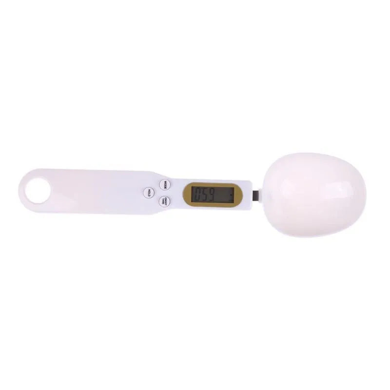 Digital kitchen spoon scale with LCD display showing weight measurement
