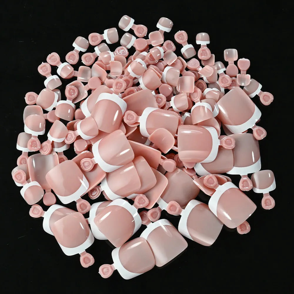 120 French white edge nude toenail pieces in square short shape