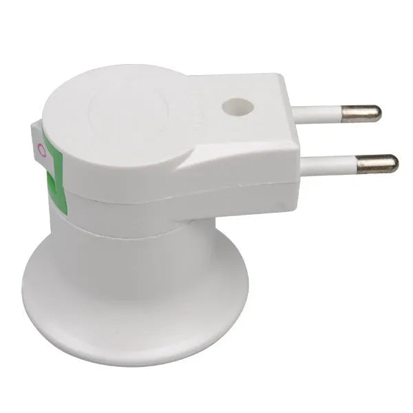 White wall plug-in E27 screw lamp holder adapter with a prominent on/off switch on the side.