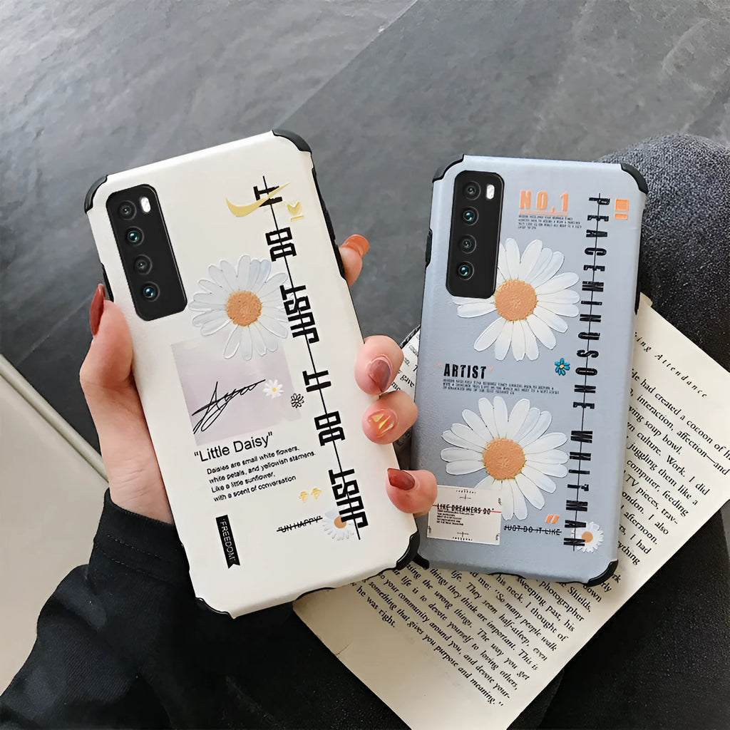 Daisy Samsung phone case TPU back cover in blue with daisy print for Samsung A50