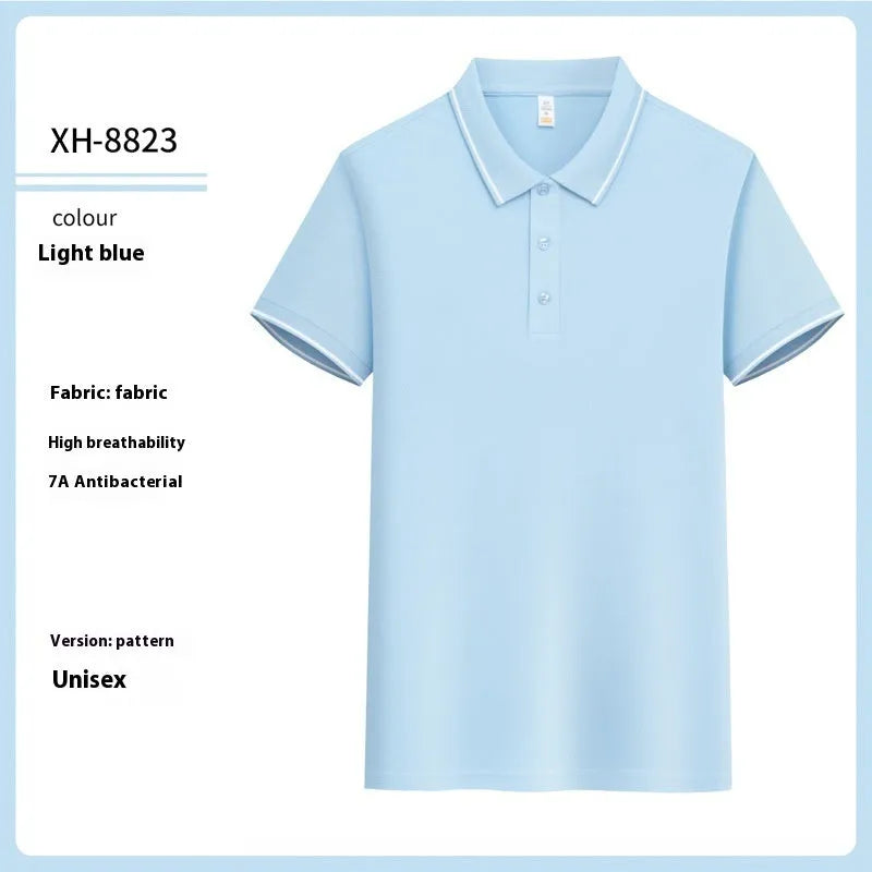 Slim fit antibacterial polo shirt with lapel collar in light purple colour showing short sleeves
