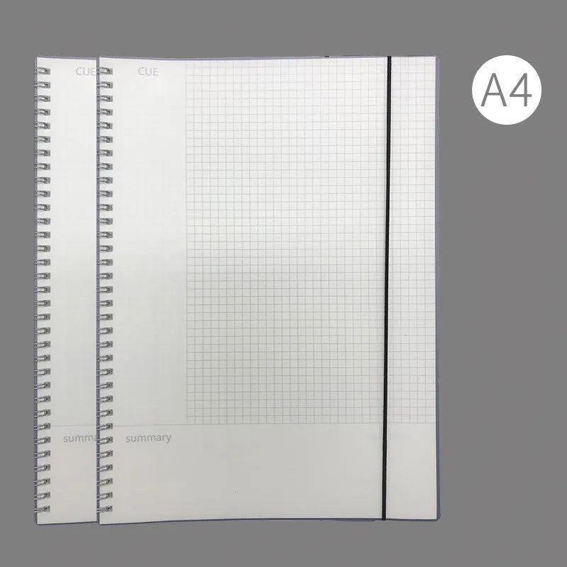 A4 hard cover notebook with PP material showing horizontal grid, horizontal line and lattice ruling options