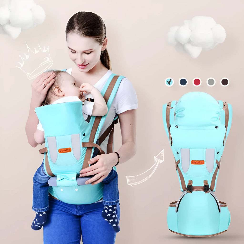 Multifunctional baby front cross holding strap in blue for secure waist stool carrying