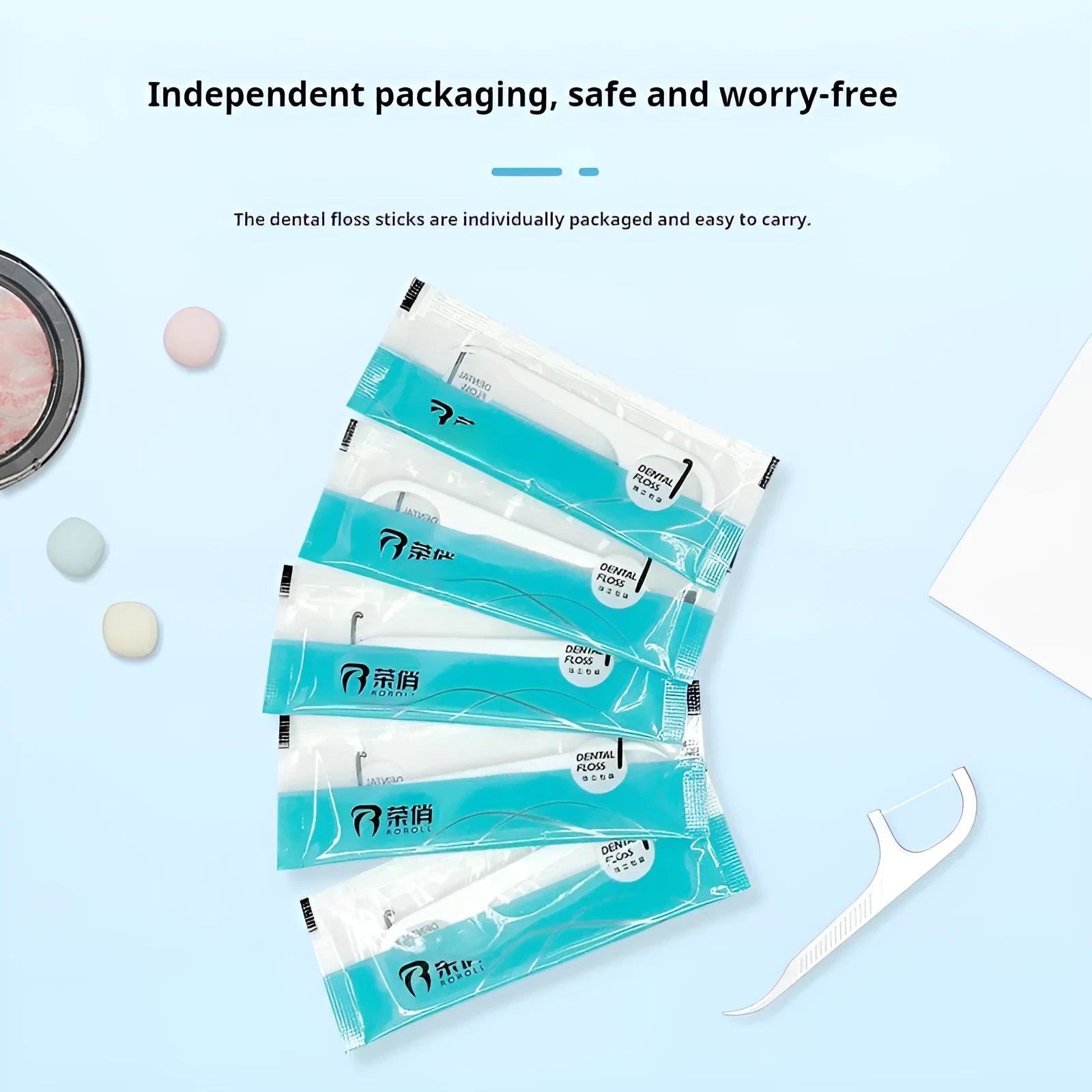 Independent packaging disposable floss in plastic bag with 180x238mm dimensions