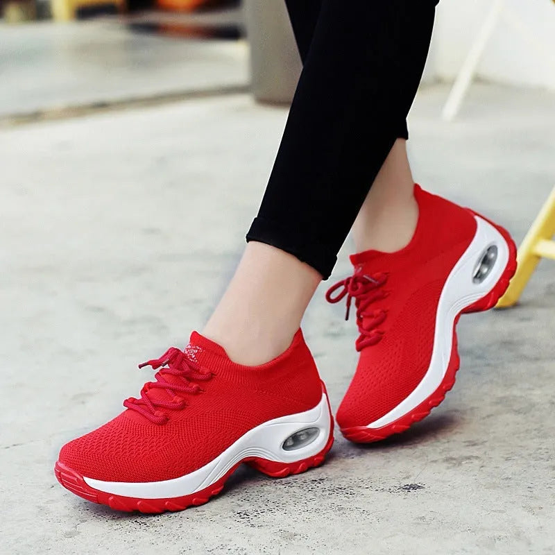 Women's PU sole trainers with 3-5cm middle heel and round toe, shown in one of eight colour options