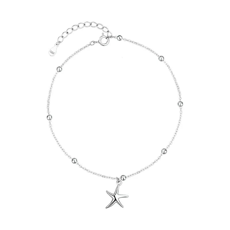 Women's sterling silver anklet with a starfish charm on a delicate chain.