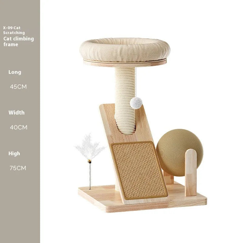 Jute-coloured cat climbing frame with sisal rope scratching surface and climbing structure