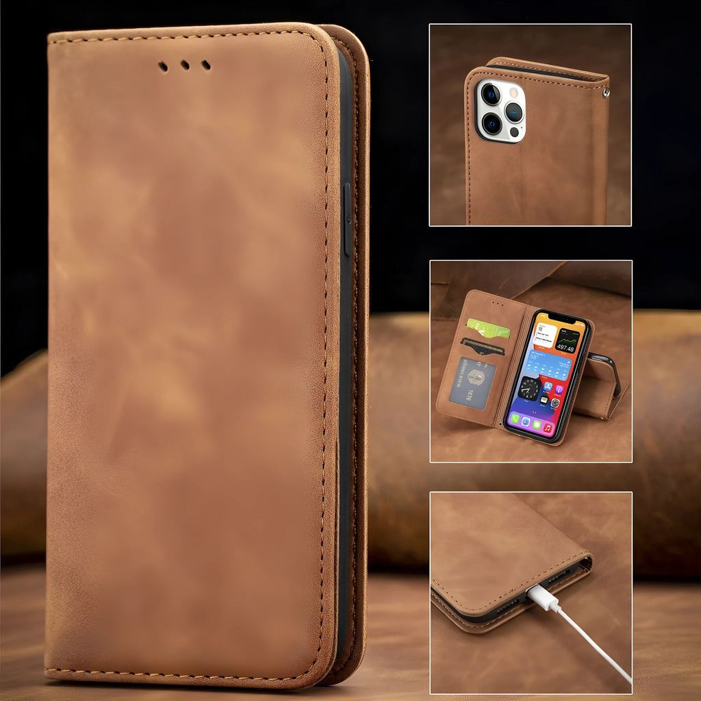 Blue TPU leather magnetic phone case with bracket for Apple iPhone models