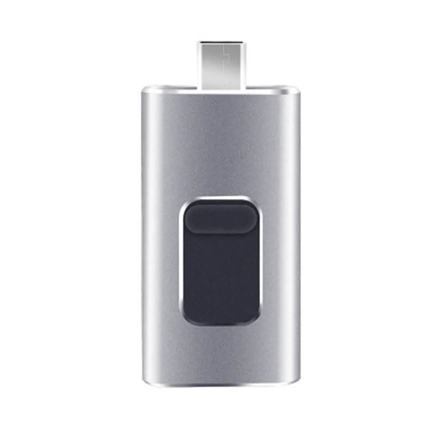 4 in 1 memory stick with USB and Type C connectors, compatible with iPhone and Android, black colour