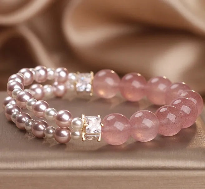 Natural strawberry quartz crystal bracelet in pink colour women's fashion accessory original design