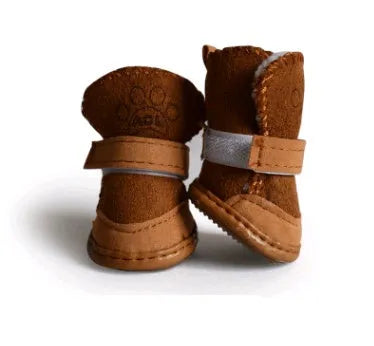 Set of 4 khaki and pink velvet dog boots with lambskin look, sizes 1 to 5 for small dogs