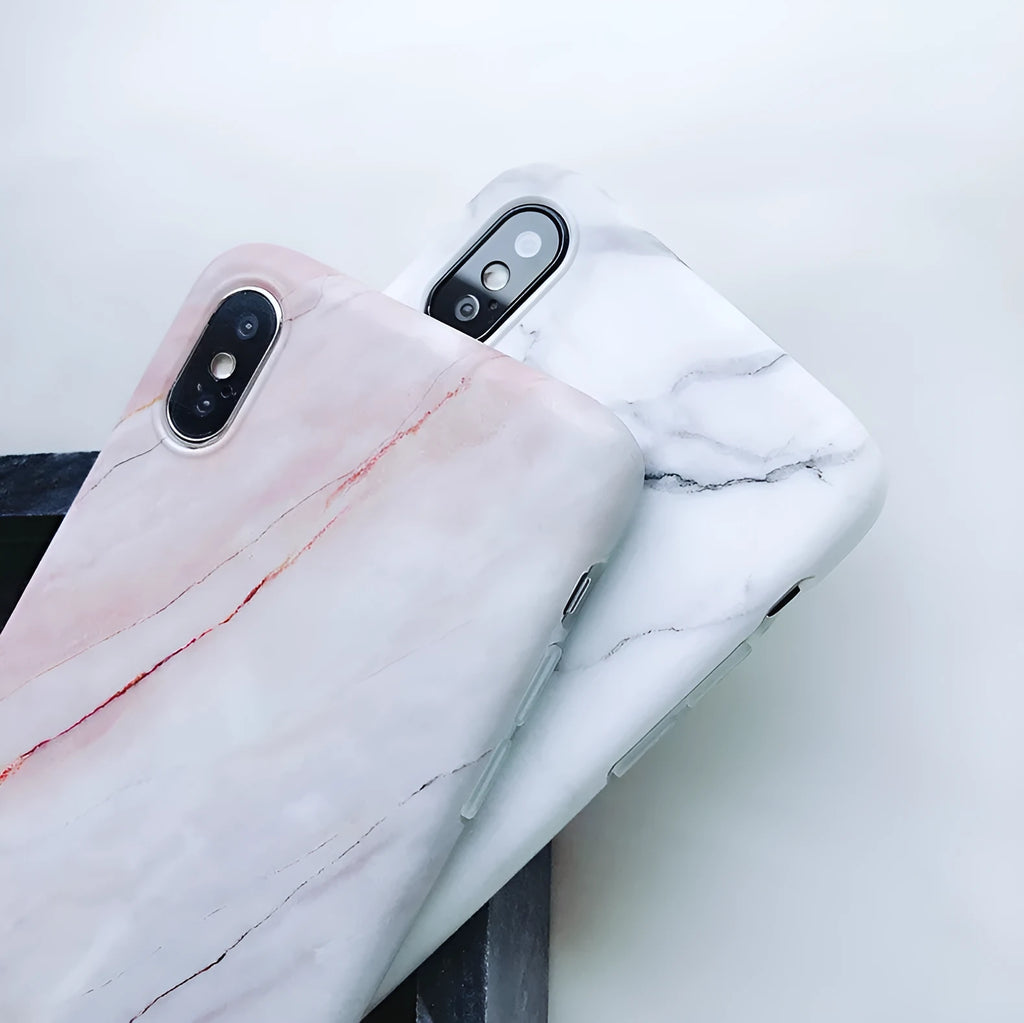 White marble silicone phone case compatible with Apple iPhone X and XS models, back cover with flexible material