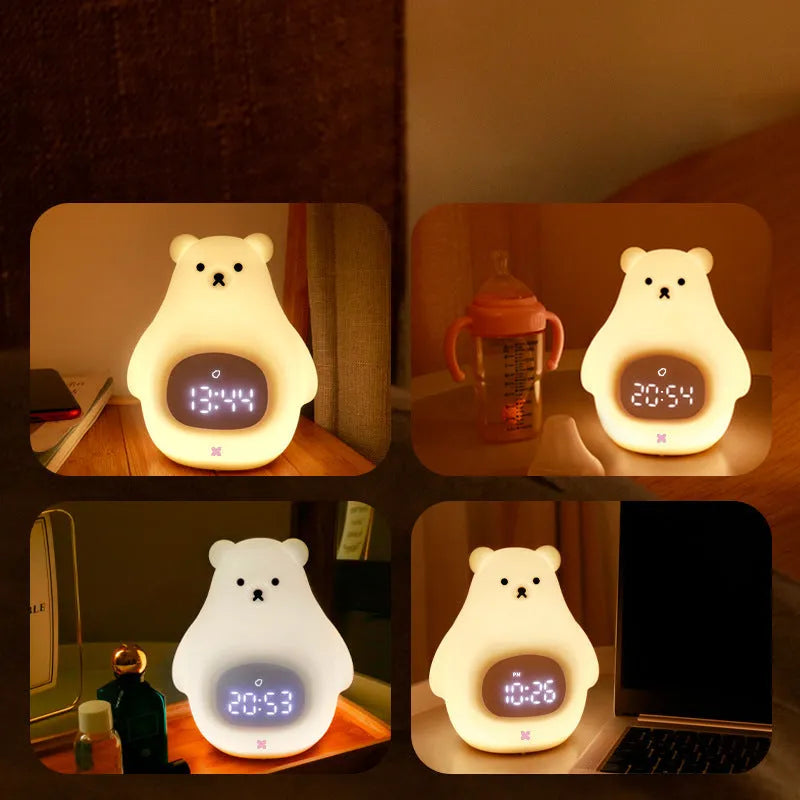 Big White Bear cartoon silicone night light with remote control on a bedside table.