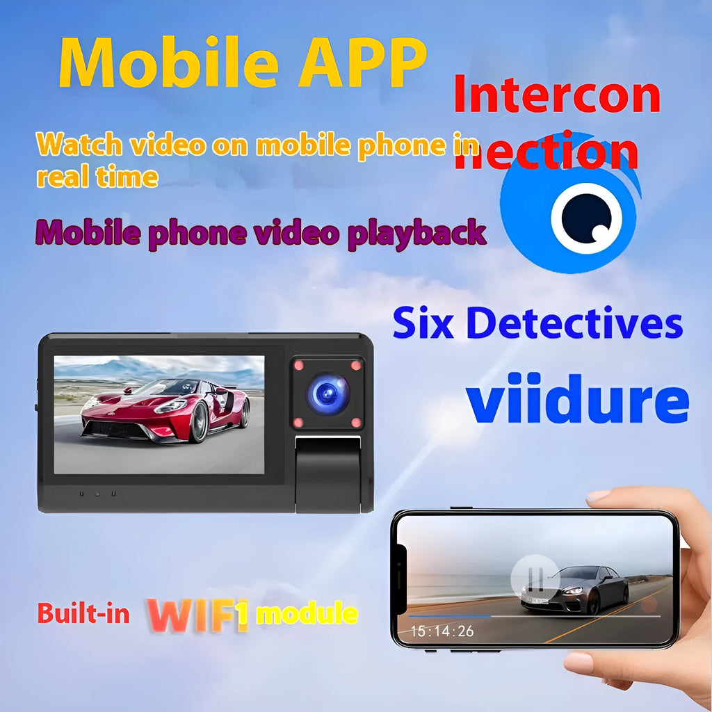 Black G50 driving recorder with 3-inch touchscreen for front windshield mounting
