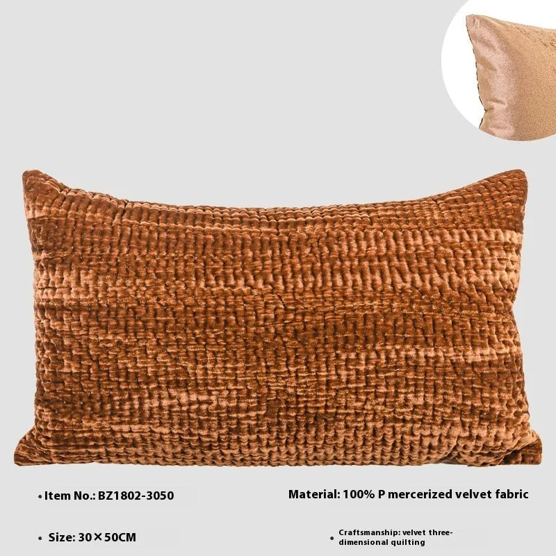 Antique style quilted cushion pillow in green, red, mocha, or orange, shown in square and waist sizes.