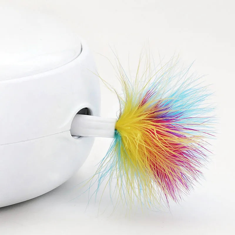 White electric cat turntable toy, 17.5cm donut shape, ABS body, automatic rotating interactive pet toy