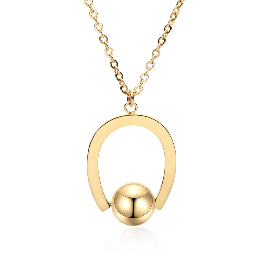 Adjustable stainless steel necklace with cross chain design and geometric pendant in gold colour.
