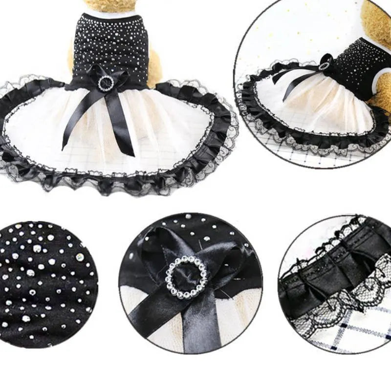 Black lightweight pet clothing made of vinylon for spring and summer, showing a dog in the garment