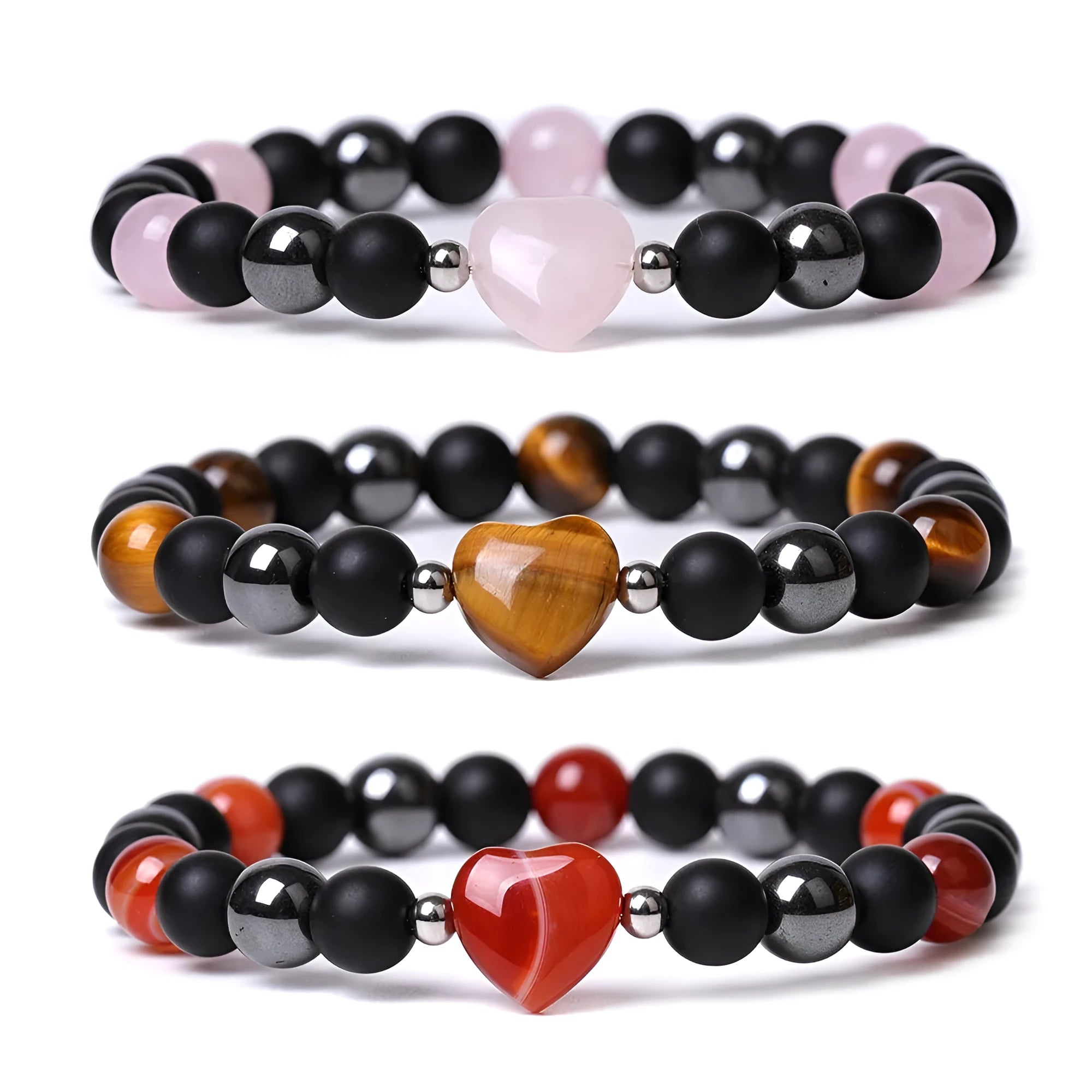 Lvdongling tigereye peach heart bracelet with hand-cut geometric charm and astrology symbols