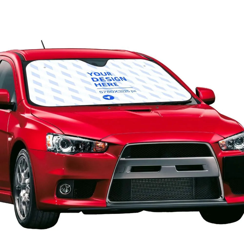 Black stiff heat insulation car windshield sunshade with polyester and bubble aluminium film showing single-sided eagle print