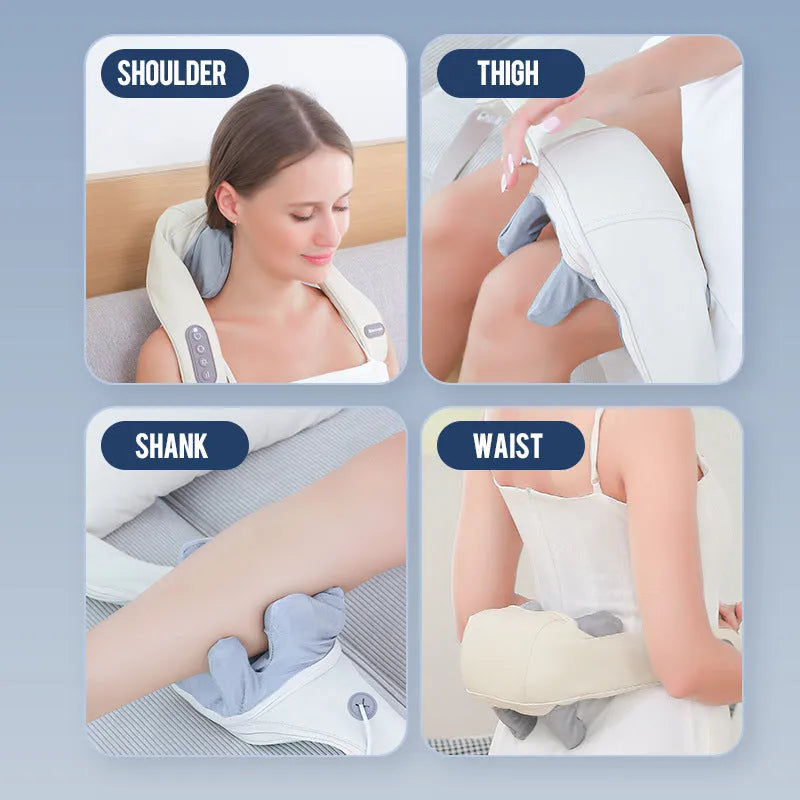 Beige and grey electric clip massage shawl neck massager with PU leather cover, 3 speeds and 10-minute timer