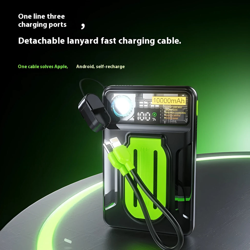 Magnetic wireless power bank with air cooling and detachable strip line on white background