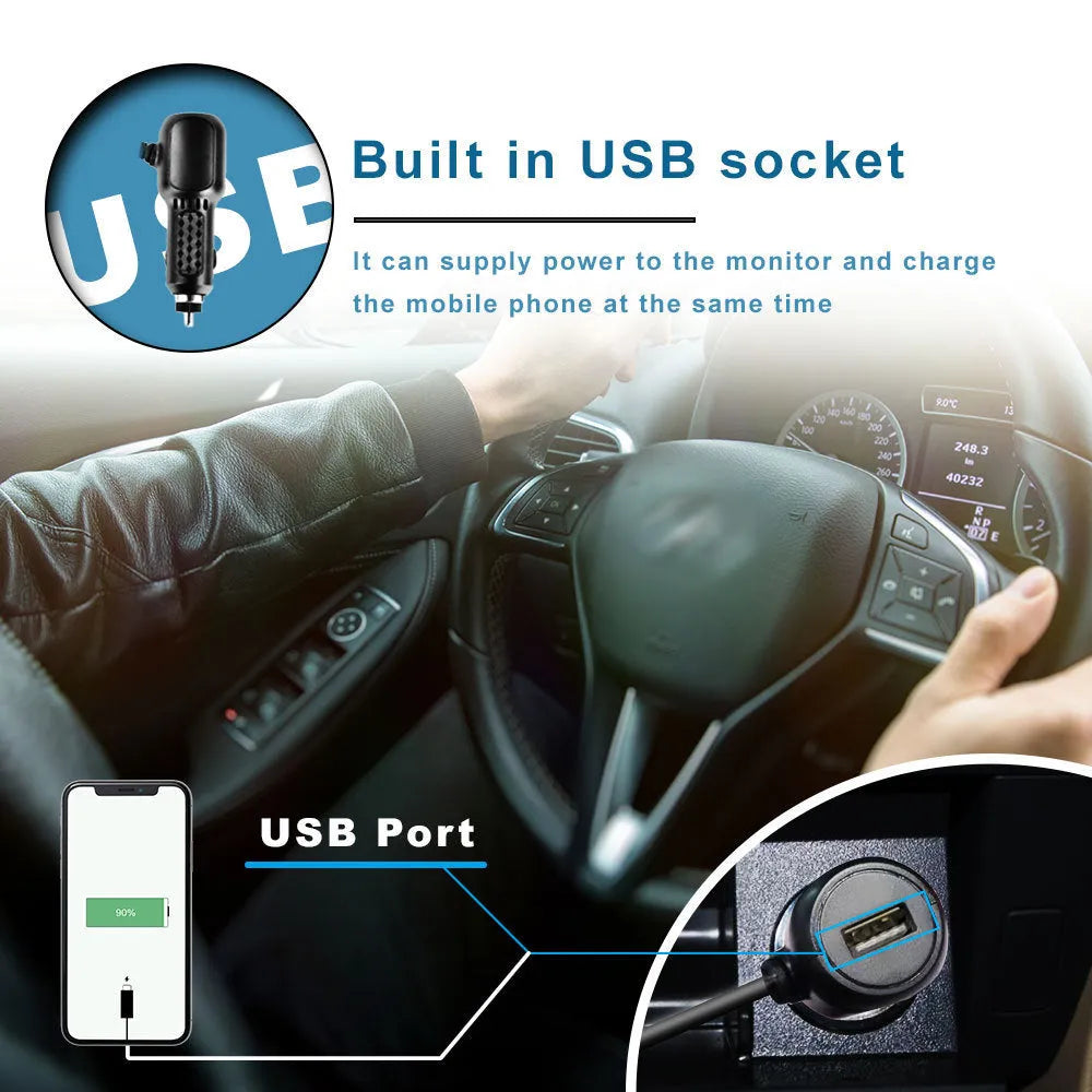 Black 4.3-inch folding screen car baby monitor with rear view camera on vehicle dashboard