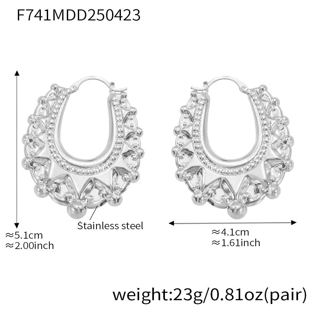 Stainless steel geometric hollow earrings in gold electroplated round shape for women fashion OL style