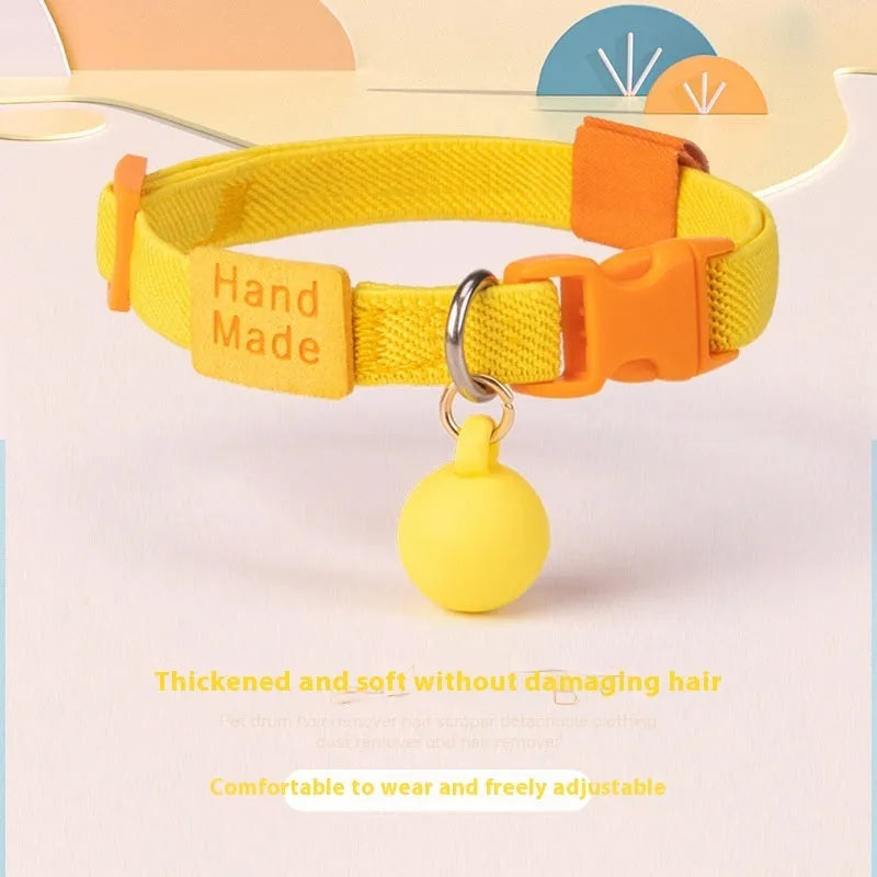 Adjustable high elasticity polyester pet collar for small dogs in seven colour options on a white background.