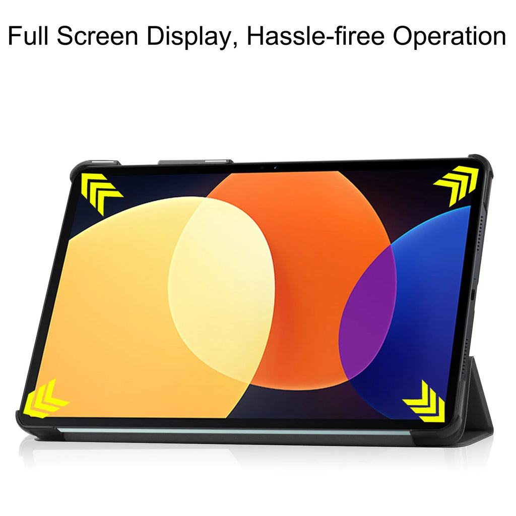 Ultra thin anti drop protective case for Xiaomi Tablet 5 Pro 12.4 in black with tri-fold caster hard shell