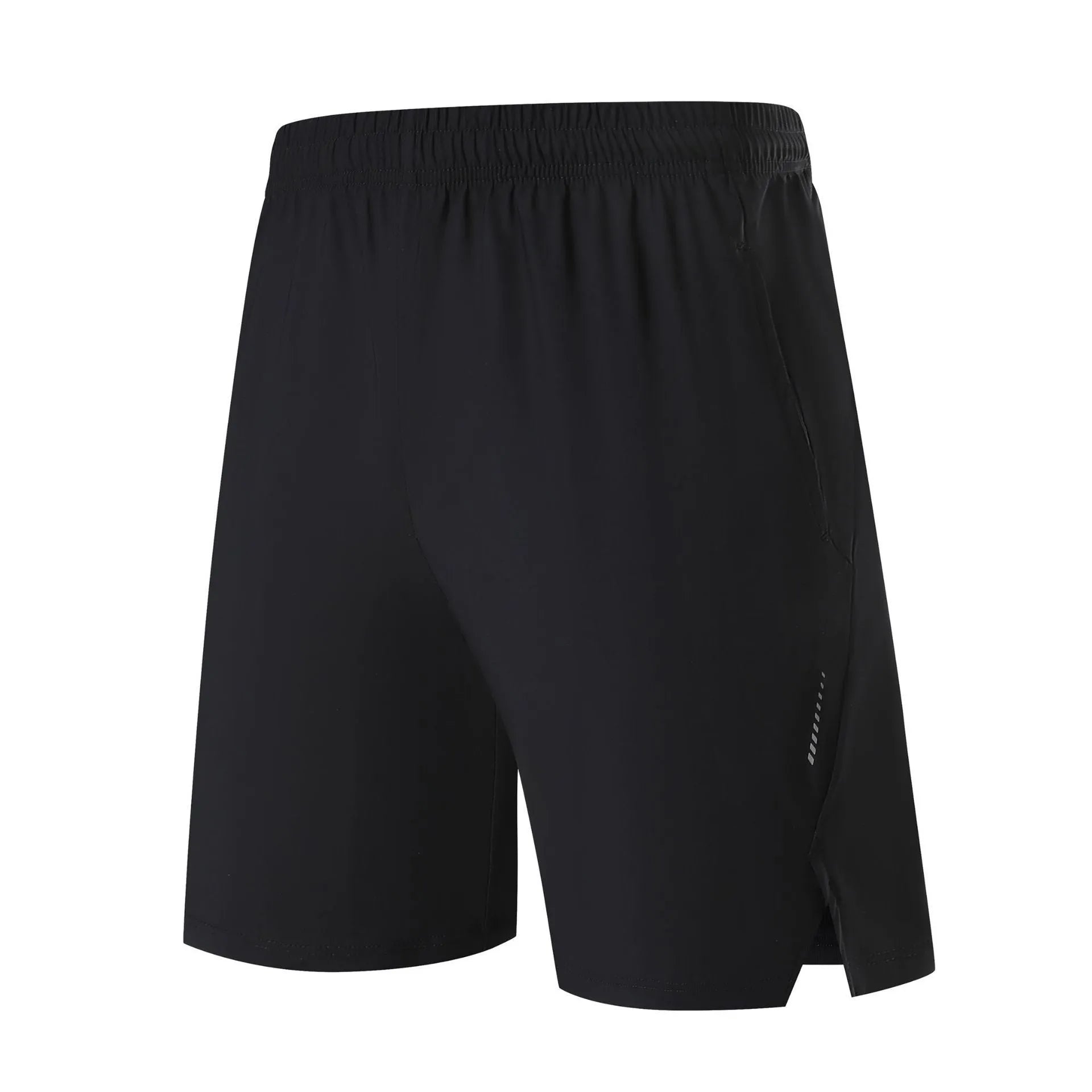 Men's black ice silk sports shorts made from breathable nylon fabric, mid-waist design.