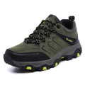 Men's outdoor hiking sports shoes with front zipper in army green, low-top rubber sole design