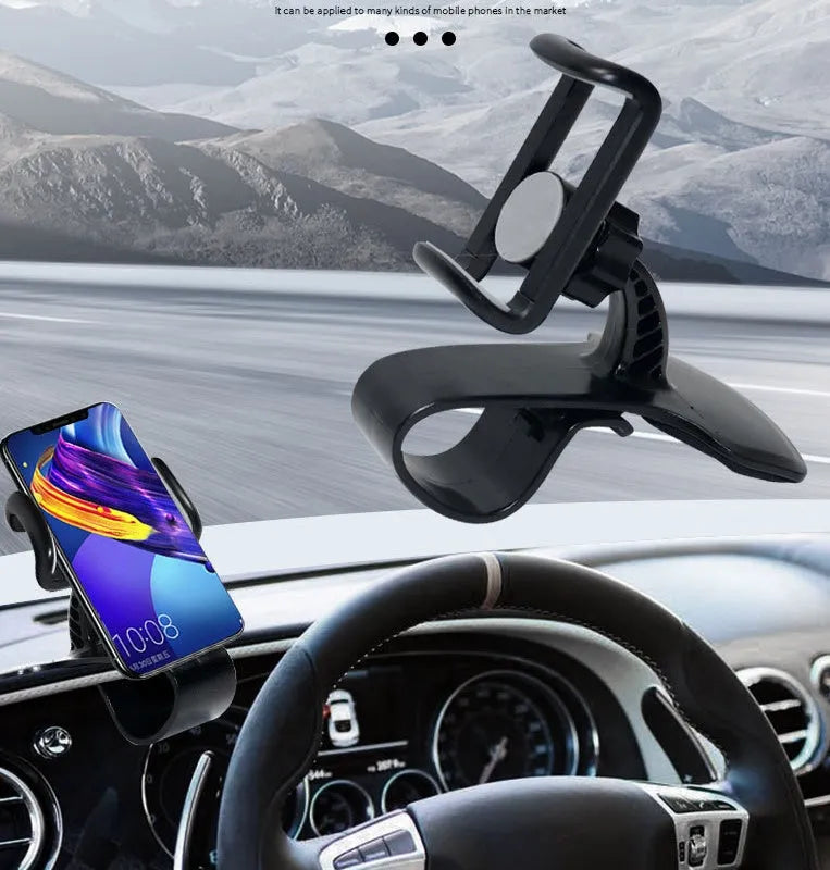 Rotating phone holder car pull clip direct view design ABS plastic black grey adjustable width
